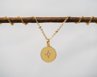 Nordstern Halskette, Sterling Silber Halskette, Kompass Halskette, 18K Gold Halskette, Weihnachtsgeschenke, Zierliche himmlische Schmuck, Polaris Anhänger