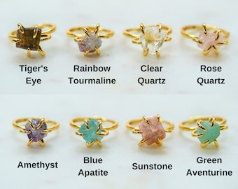 Anello con pietre preziose d'oro, Anello opale, Anello acquamarina, Anello con corniola, Anello impilabile, Anello di ossidiana, Regalo per lei, Anello di dichiarazione, Pietra preziosa naturale