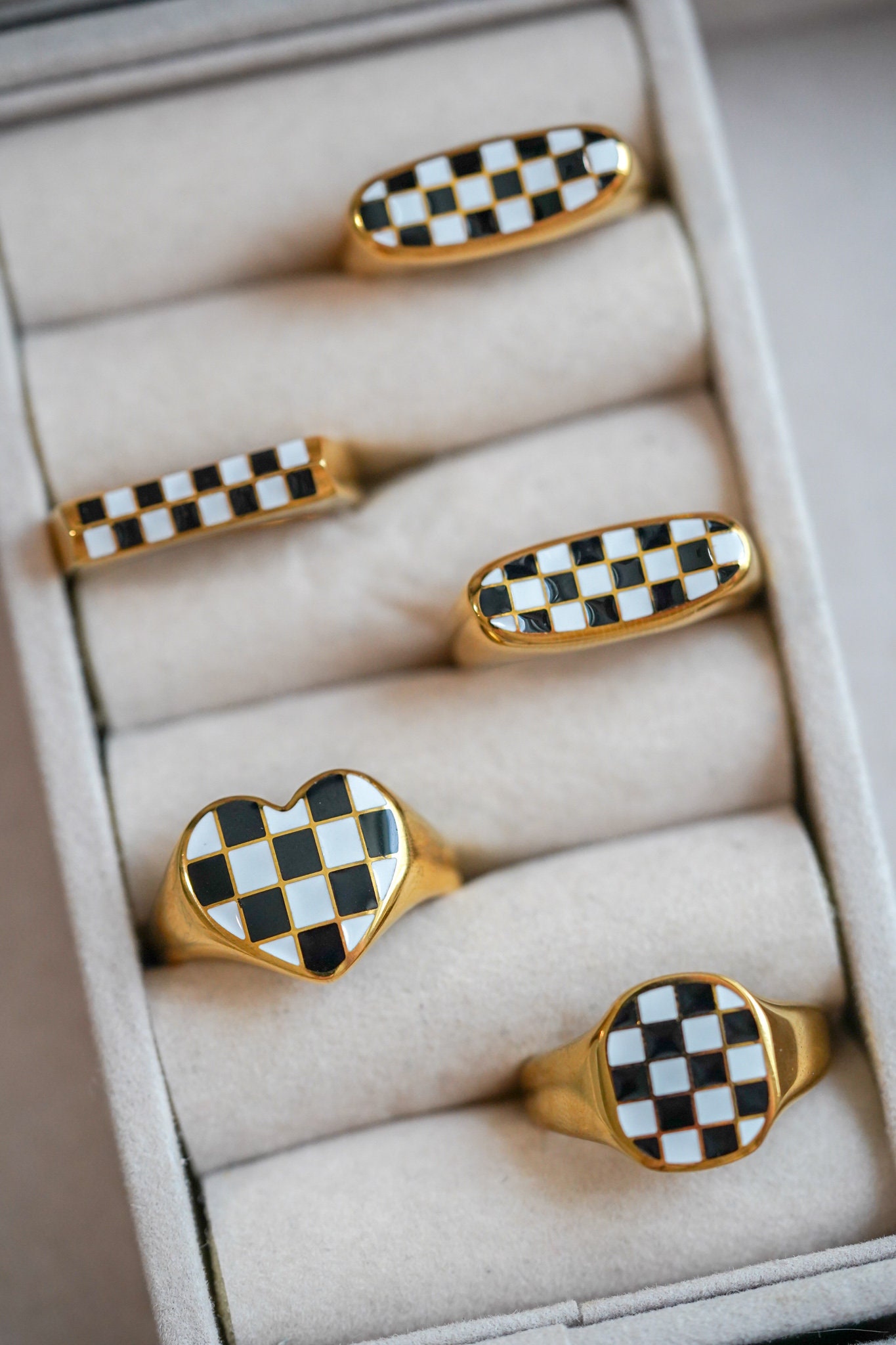 Checkered Ring, 18K Gold Plated Ring, Gold Dome Ring, Geometric Pattern ...