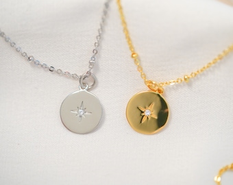 Nordstern Halskette, Sterling Silber Halskette, Kompass Halskette, 18K Gold Halskette, Weihnachtsgeschenke, Zierliche himmlische Schmuck, Polaris Anhänger