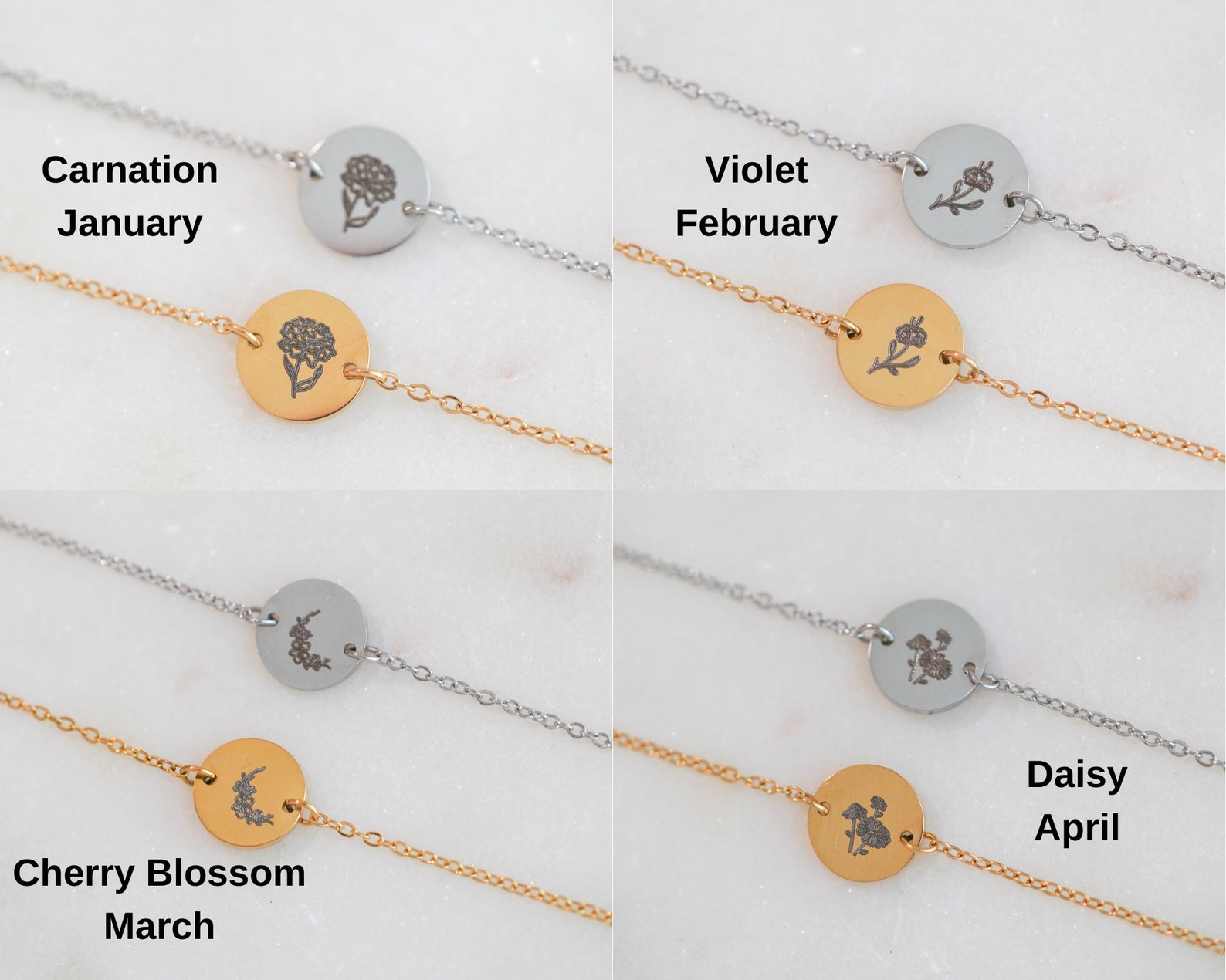 Birth Month Flower Birth Flower Bracelet Birth Flower Etsy