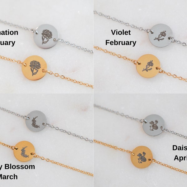 Birth Flower Bracelet, Birth Flower Jewelry, Handmade Jewelry, Peony Bracelet, Cherry Blossom Bracelet, Dainty Bracelet, Lotus Bracelet