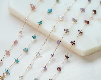 Gemstone Glasses Chain with Amethyst, Rose Quartz, Turquoise, Garnet, and Clear Quartz Stones - Elegant Eyeglass Chain Accessories for Women