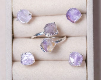 Ametrine Ring, Ametrine Crystal, Raw Crystal Jewelry, Raw Stone Earrings, Gemstone Rings, Handmade Earrings, Gold Ring, Valentines Day Gift