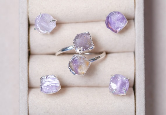 Ametrine Ring, Ametrine Crystal, Raw Crystal Jewelry, Raw Stone Earrings, Gemstone Rings, Handmade Earrings, Gold Ring, Valentines Day Gift