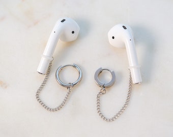 Headphone Holder Earrings, Silver Ear Cuffs, Earphone Holder, Anti Loss Earrings, Loop Earplug Earrings, Anti-lost Ear Studs, Earphone Chain