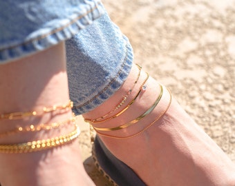 Gold Ankle Bracelet, Gold Heart Anklet, Paperclip Chain, Beaded Ankle Bracelet, Dainty Gold Anklet