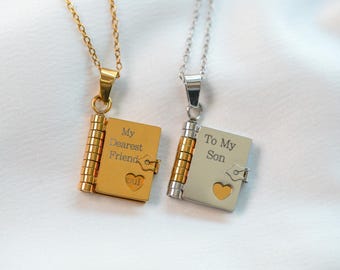 Collar de libro personalizado con mensaje, para mi hijo y mi mejor amigo, collar con carta de amor, collar con medallón, collar con mensaje oculto