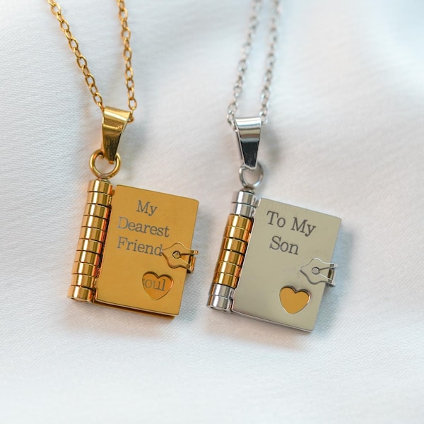 Personalized Book Necklace with Message, To My Son & My Dearest Friend, Love Letter Necklace, Locket Necklace, Hidden Message Necklace