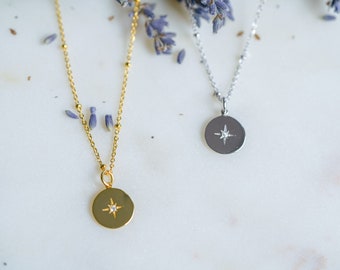 Nordstern-Halskette, Starburst-Halskette, Stern-Halskette, Zierliche Halskette, vergoldete Halskette, Kompass-Halskette