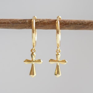 Cross Earrings, Sterling Silver Earrings, Gold Earrings, Silver Cross Earring, Gold Cross Earring, Cross Hoop Earrings, Men Cross Earrings