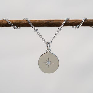 North Star Necklace, Sterling Silver Necklace, Compass Necklace, 18K Gold Necklace, Christmas Gifts, Dainty Celestial Jewelry, Polaris Charm