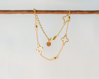 Sterling Silver Bracelet, 14K Gold Plated Bracelet, Four Leaf Clover Jewelry, Dainty Bracelet, Waterproof Chain Bracelet,