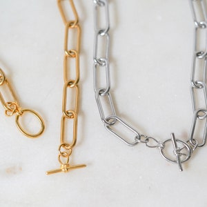 Paper Clip Chain Necklace, Toggle Clasp Necklace, Minimalist Necklace, Silver Jewelry, Gold Toggle Necklace, Stainless Steel Necklace, Gift