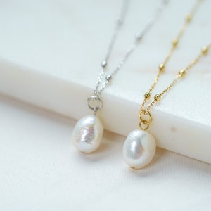 Sterling Silver Freshwater Pearl Necklace, Pearl Drop Necklace, Pearl Pendant Necklace, Baroque Pearl Necklace, Bridesmaid Gift, Pearl Charm image 3