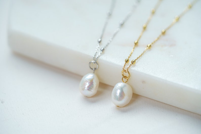 Sterling Silver Freshwater Pearl Necklace, Pearl Drop Necklace, Pearl Pendant Necklace, Baroque Pearl Necklace, Bridesmaid Gift, Pearl Charm image 3