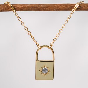 18K Gold North Star Necklace, Stainless Steel, Handmade Jewelry, Lock Pendant, Gold Filled, Minimalist, Gifts For Her, Valentines Day Gift