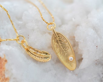 Feather Necklace, Leaf Necklace, Gold Necklace, Gold Chain, Gifts For Her, Personalized Gifts, Minimalist Gifts, Summer Jewelry, Summer Gift