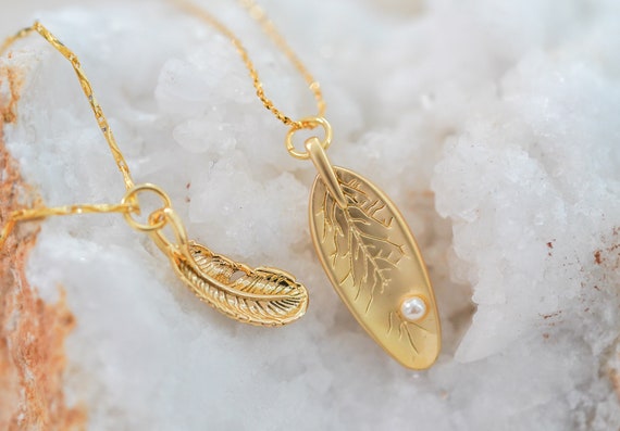 Feather Necklace, Leaf Necklace, Gold Necklace, Gold Chain, Gifts For Her, Personalized Gifts, Minimalist Gifts, Summer Jewelry, Summer Gift