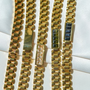 Gold Bracelet, Crystal Bracelet, Watch Band Bracelet, Chain Bracelet, Mens Bracelet, Watch Bracelet, Gold Chunky Bracelet, Cuban Chain