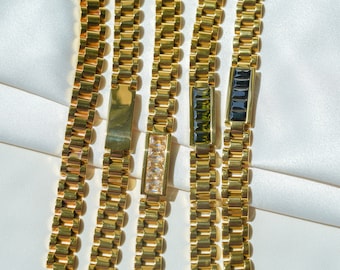 Gold Bracelet, Crystal Bracelet, Watch Band Bracelet, Chain Bracelet, Mens Bracelet, Watch Bracelet, Gold Chunky Bracelet, Cuban Chain