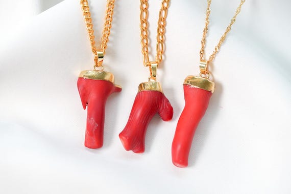 Red Coral Pendant Necklace, Natural Red Coral, Gold Pendant Necklace, Gold Statement Necklace, Unique Necklace, Gift For Her, Gift For Him