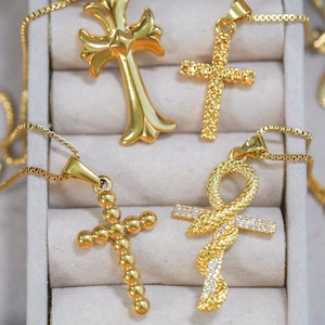 Gold Filled Necklace, Cross Necklace, Gold Filled Cross Necklace, Gold Necklace, Gothic Cross Necklace, Goth Pendant, Serpent Jewelry