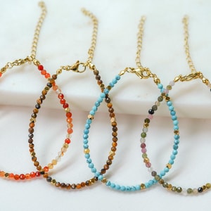 Gemstone Beaded Bracelet, Tourmaline Bracelet, Carnelian Bracelet, Turquoise Bracelet, Beads Bracelet, Tigers Eye Stone, Adjustable Bracelet