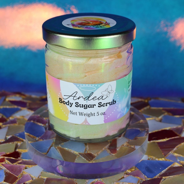 Rainbow Sherbet Sugar Body Scrub | Raspberry, Orange, Lime Fruit Ice Cream Scented, Cleansing, Skin-Exfoliating Scrub 5 oz.