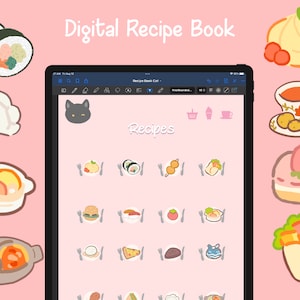 Cute Digital Recipe Book Template for Goodnotes | Pre-cropped Stickers | Hyperlinked PDF | Cooking Kawaii | BittersweetBears