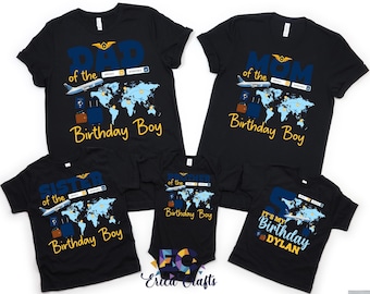Pilot Birthday Shirts | Airplane Birthday T-Shirt | Personalized Aviator Birthday Outfit | Family Matching Pilot Party Shirts
