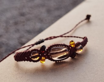 Macrame Bracelet with Smoky Quartz Elegant Handmade