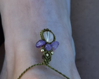 Elfish Anklets with Amethyst and Rock Crystal