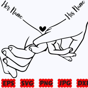 Custom Love Embrace: Hand-in-Hand Couple Canvas with Personalized Names