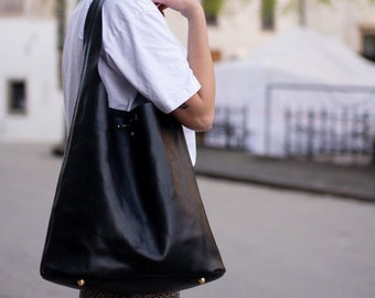 Elegant Black Leather Hobo Bag: Handmade with High-Quality Leather and Uniquely Hand Stitched