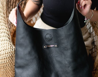 Elegant Black Leather Hobo Bag: Handmade with High-Quality Leather and Uniquely Hand Stitched