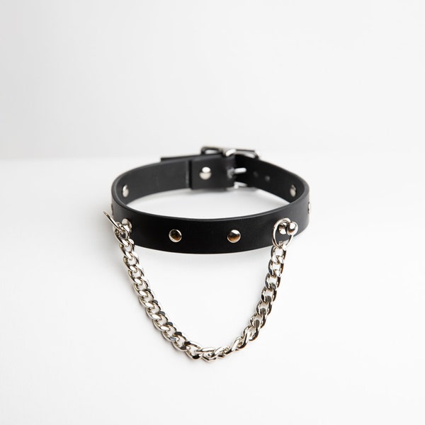 Leather choker, Ring collar, Leather necklace, Black ring necklace, Black leather choker o ring, Choker women leather, Leather cat choker