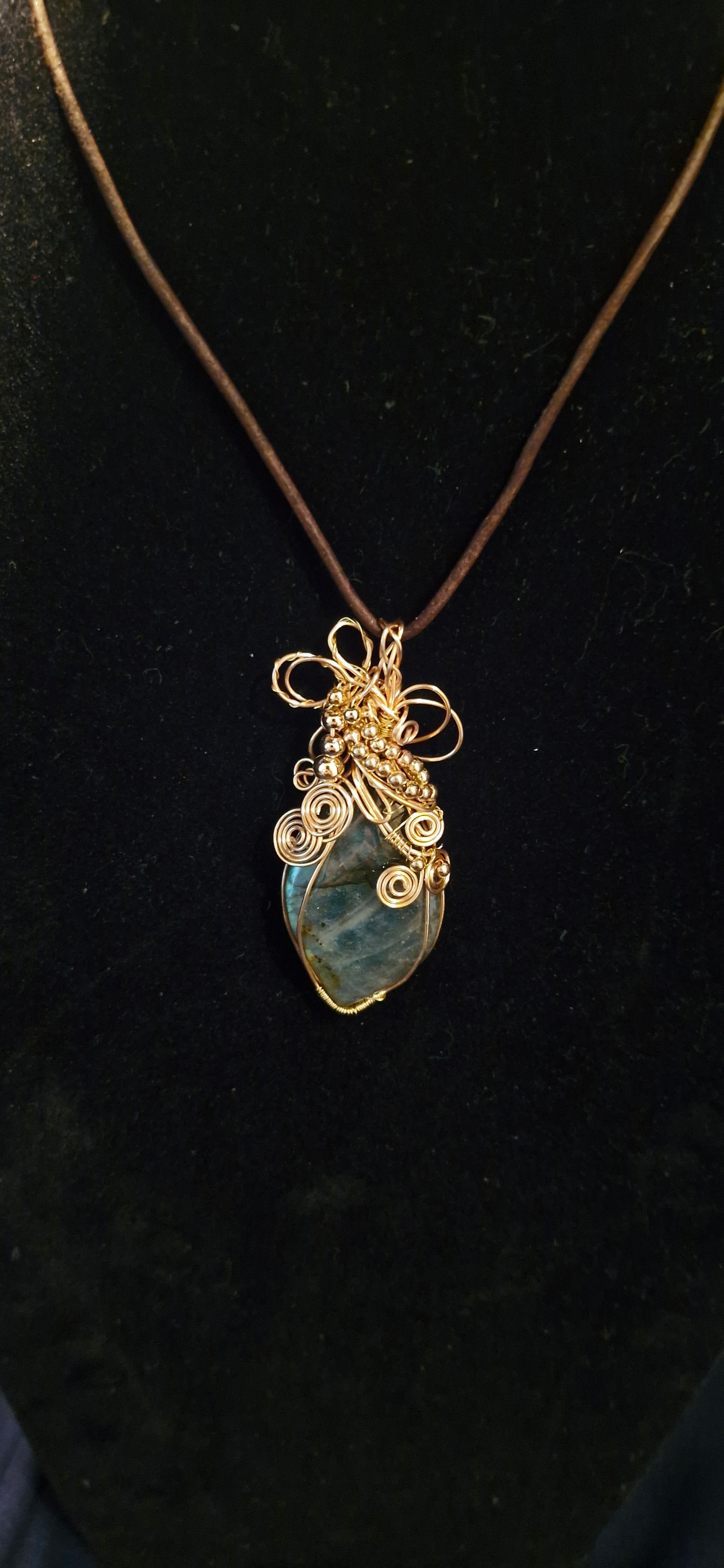 Labradorite Pendant Necklace Gold Wire Wrapped Gemstone Pendant Handmade Jewelry Gift for Wife Labradorite Wedding Gift