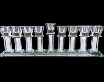 Crystals Menorah with 9 Columns Filled with Crushed Crystal