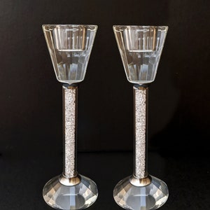 Crystal -Filled Stem Candlestick Candle Holder (Set of 2)