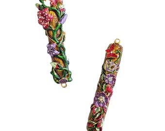 Flower Design Mezuzah - 4 inch, hand painted, choose from 2 styles