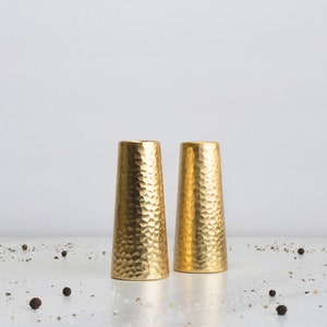 Two Tone Hammered Salt and Pepper Shaker Set - Gold