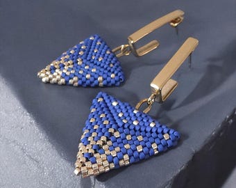 Boucles D’oreilles Anneaux Et Perles Dégradé Bleu – Fait Main, Fermoir Dormeuse, Acier Inoxydable