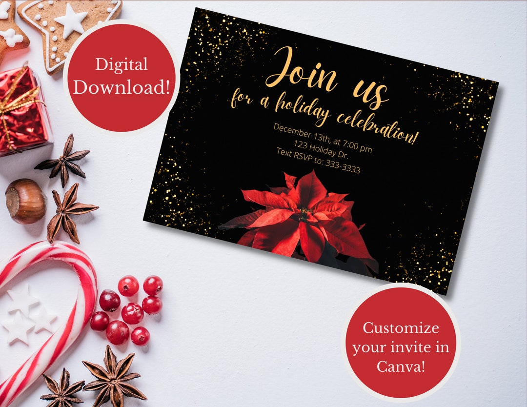 Invitación navideña / Tarjeta de Navidad / Plantilla / Invitación de ...