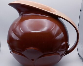 Roseville Mayfair Pitcher: Art Deco Brown Ball Pitcher with Apricot Interior