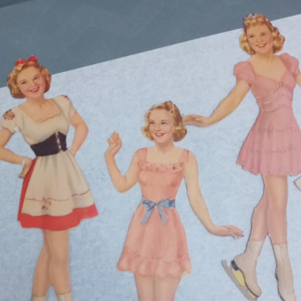 Sonja Henie 1940s Paper Dolls, Real Deal, Not Reproduction, 3 Dolls and Outfits, Cut, Please Read Description!