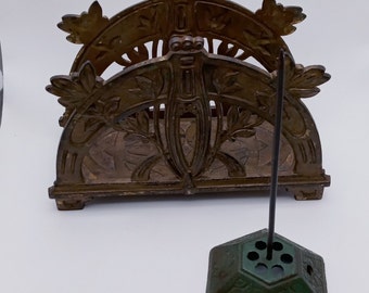 Ornate Painted Cast Iron Letter Holder and Letter Spike, Office or Home Desk Accessories