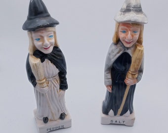 Witch Salt and Pepper Shakers, Vintage, Ceramic by Nanco, Japan