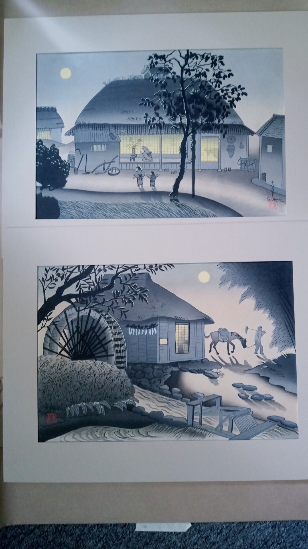 Bakufu Ohno Woodblock Print Set: Farmer and Mule, Farmer's House