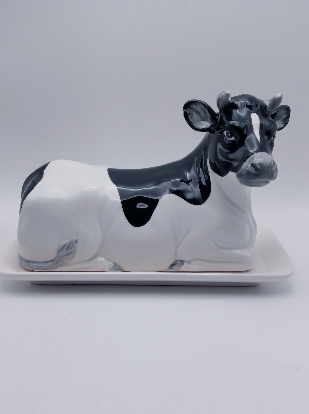 Holstein Cow Butter Dish by Otagiri 1980s Etsy